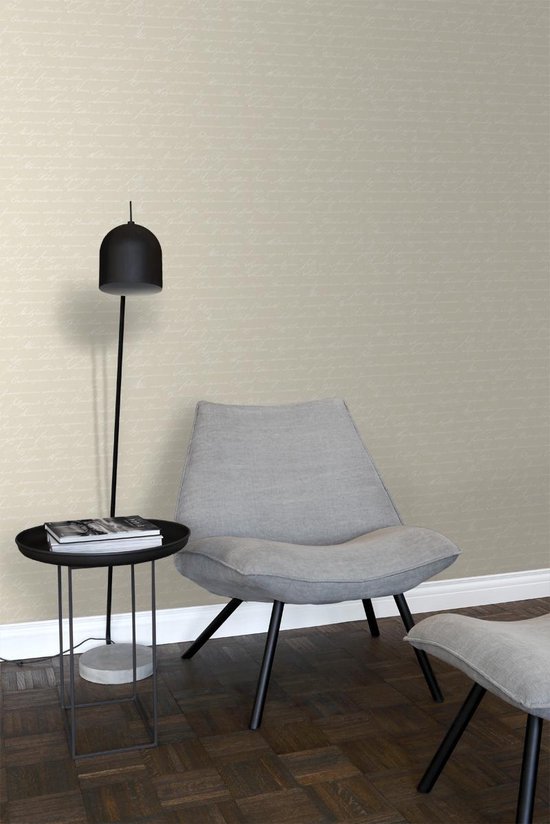 papier peint intissé imprimé craie manuscrite noms de fleurs latines beige - 128033 ESTAhome