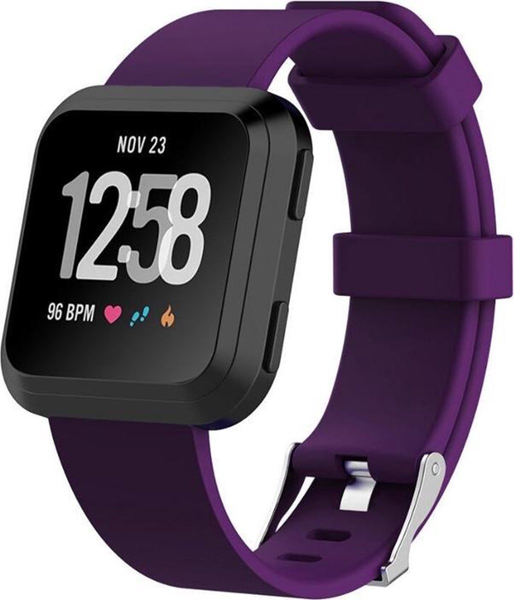 KELERINO. Siliconen bandje geschikt voor Fitbit Versa (Lite) met gespsluiting - Paars - Small