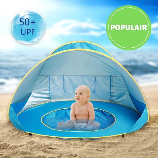 Trendio®️ Blauw UV Bestendige Strand Tent Met Zwembad - Strandtentje Baby - Opvouwbare Strandtent - Baby Tent - Kinder Tent - Pop Up Tent - Strand Kinderen - Vakantie Kinderen - UV Bescherming Baby Kinderen