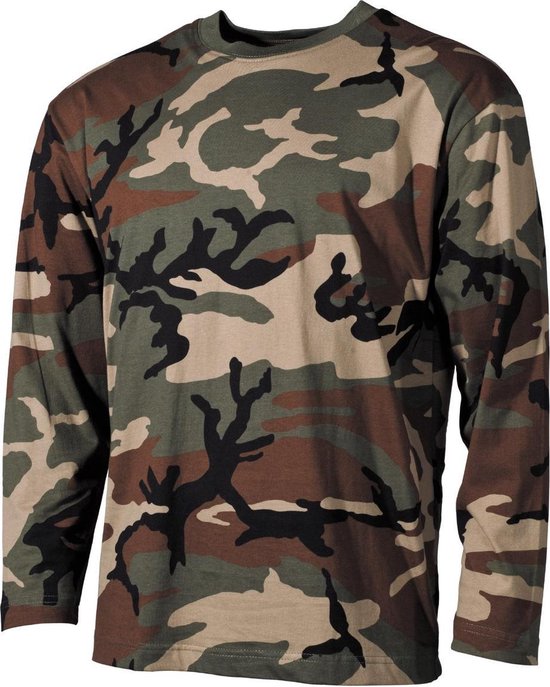 MFH US shirt - Lange mouwen - Woodland camo - 170 g/m² - Maat XXL