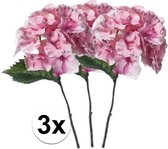 3x Roze kunst hortensia tak 28 cm - Kunstbloemen