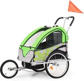 Good Morning vidaXL Kinderfietskar en wandelwagen 2-in-1 groen en grijs