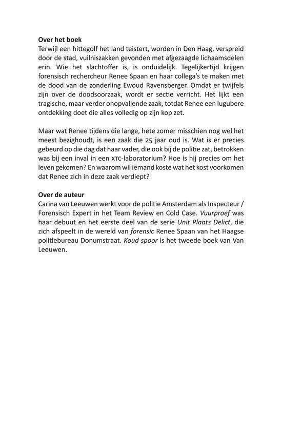Tekst over het boek 'Koud spoor' en de auteur Carina van Leeuwen.