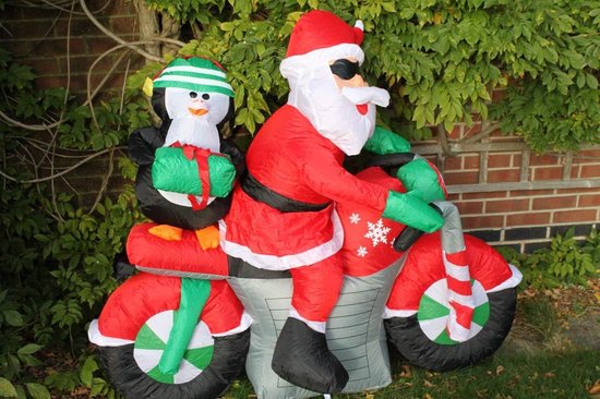 Outsunny 157 cm opblaasbare kerstman met hond zelfopblazende kerstverlichting LED waterdichte kerstdecoratie voor binnen of buiten