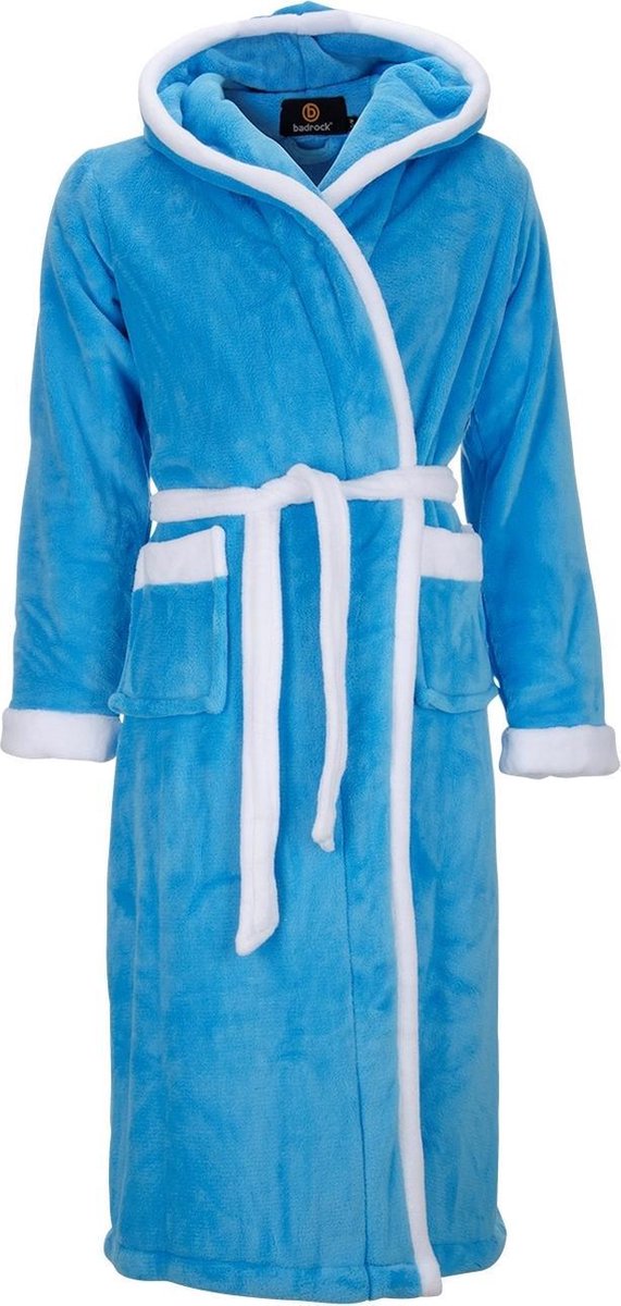 Badjas capuchon aquablauw - fleece badjas - Badrock