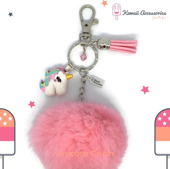 Unicorn Crush Pompon Swarovski Keychain Bag Pendentif