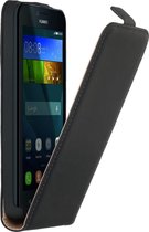 Zwart leder flip case voor de Huawei Y5 flipcover hoes