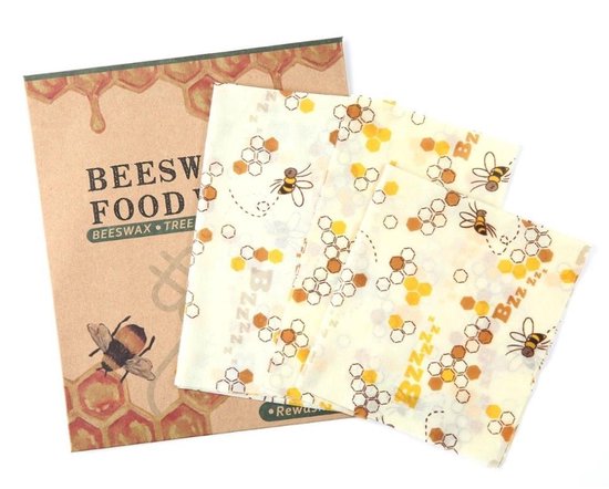 Bijenwas doek - 3-pack - Bees wrap - Bijen en honingraat print