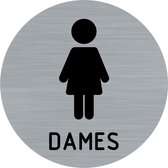 Panneau de porte - panneau de toilette - toilette pour femme - panneau - femme - rond avec aspect acier inoxydable