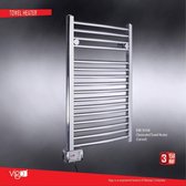 Handdoek radiator elektrisch chrome 275 watt 500 X 790 GEBOGEN