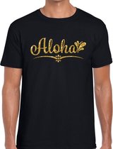 Aloha gouden glitter hawaii t-shirt zwart heren L