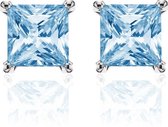New Bling 9NB 0029 Zilveren oorstekers - zirkonia vierkant 8 mm - zilverkleurig / blauw