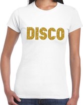 Disco goud glitter tekst t-shirt wit dames - Disco party kleding M