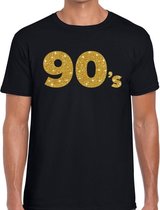 90's gouden glitter tekst t-shirt zwart heren - Jaren 90 kleding XXL