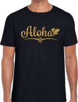 Aloha gouden glitter hawaii t-shirt zwart heren S