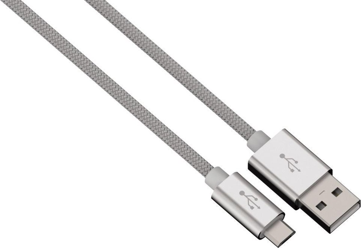 Hama Alunylon synchrokabel micro-USB-USB 0.5m zilver