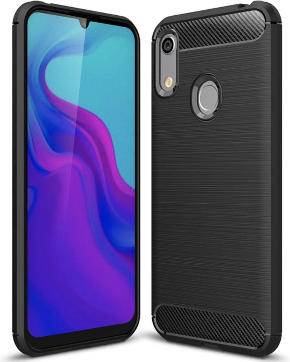 Luxe Honor 8A hoesje – Zwart – Geborsteld TPU Carbon Case – Shockproof Cover