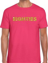 Eighties gouden glitter tekst t-shirt roze heren - Jaren 80/ Eighties kleding M