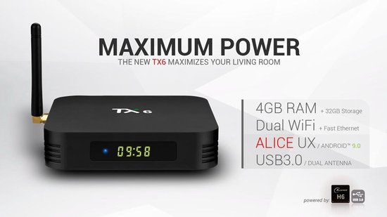 TX6 mediaspeler | 4/32 GB | Android 9 | Allwinner H6 | KODI 18.4 | Android tv box model 2020 - Tanix