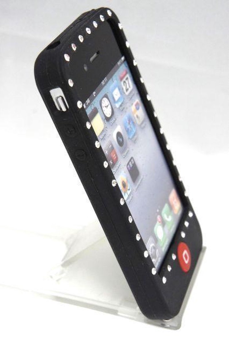 zacht rubberen backcase met bling bling zwart voor iphone 4/4s