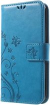Bloemen Book Case - Samsung Galaxy S6 Edge Hoesje - Blauw