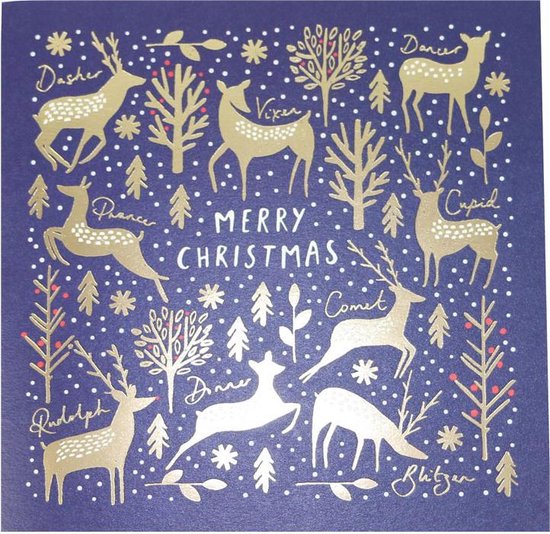 Kerstkaarten Herten Blauw, goud Fairtrade EcoStory