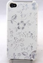 Hard case witte achtergrond met zilveren bloemmotief voor iPhone 4 en 4S