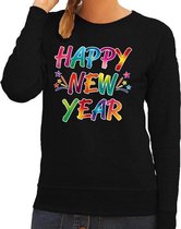 Happy new year sweater / trui voor oud en nieuw voor dames - zwart - Nieuwjaarsborrel kleding 2XL