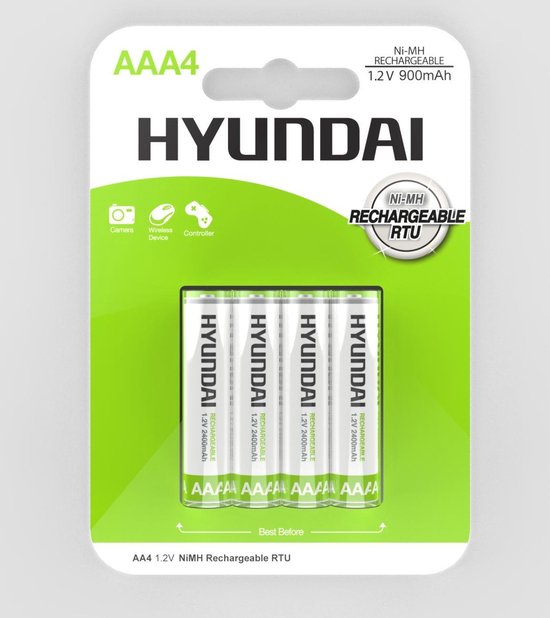 Hyundai AAA Oplaadbare Batterijen - 900 mah - 4 stuks | bol.com