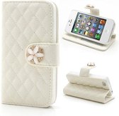 Grids Wallet Bling Leren hoesje voor iPhone 4S 4 Wit