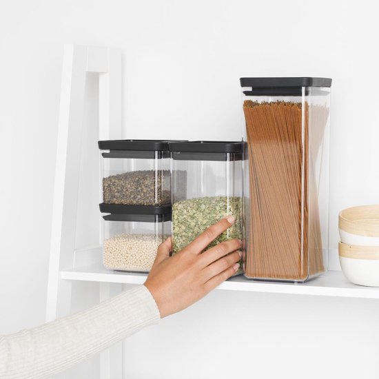 Brabantia Tasty+ boîtes à provisions empilables, 2x 0,7 en 2x 1,6 litre - Dark Grey