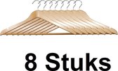 8 STUKS Luxe FSC® houten kledinghangers | Stevige klerenhangers met antislip-broekstang | Klerenhanger | Kleerhanger | broekenstang | 44,5 Cm. Breed | PAK van 8 Stuks