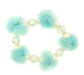 Behave® Dames elastische armband blauw met parels van bont 16 cm