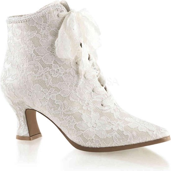 EU = US | VICTORIAN-30 | 2 3/4 Flaired Heel Lace Up Ankle Bootie w/Lace Overlay