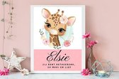 Gepersonaliseerde Poster Babykamer Of Kinderkamer, Poster Met Naam Van Kind, Gepersonaliseerd Kraamcadeau. Inclusief Fotolijst ! 30x42 Cm (A3). Giraf, Betoverend Mooi En Lief