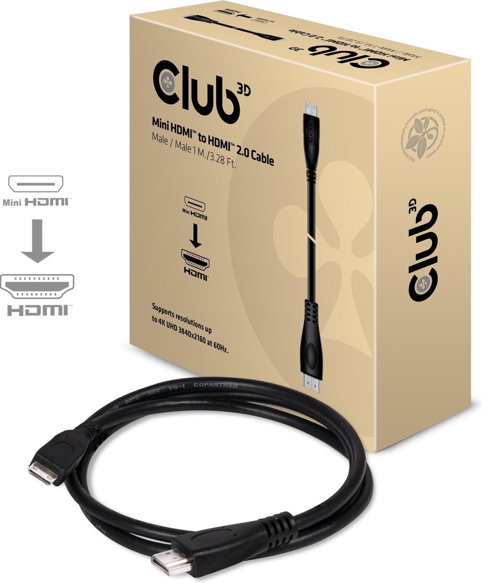 Club 3D Mini HDMI naar HDMI 2.0 UHD 4K60Hz Kabel 1 Meter M/M
