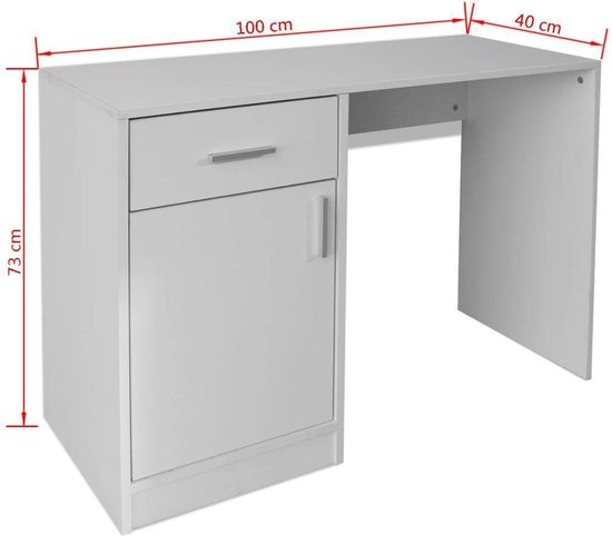 Bureau met lade en kastje 100x40x73 cm wit (incl. vloerviltjes) | bol.com