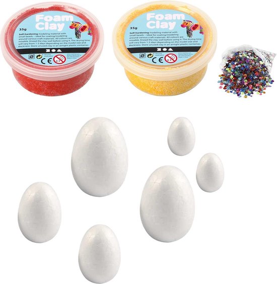 Piepschuim eieren. Knutselpakket eieren versieren met Foam Clay