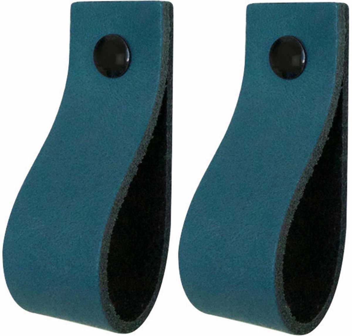 2x Leren handgrepen 'de lus' - maat M (19 x 2,5 cm) -  PETROL - incl. 3 kleuren schroefjes (handgreepjes - leren grepen - greepjes - leren lusjes)