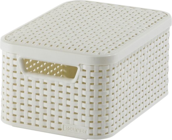 COURBE - PETIT PANIER DE STYLE NATUREL AVEC COUVERCLE - 29,1x19,8x14,2 - BLANC VINTAGE