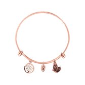 CO88 Collection Little Angel 8CB 18005 Stalen Armband met Hangers - Levensboom en Vlinder - One-size - Rosékleurig