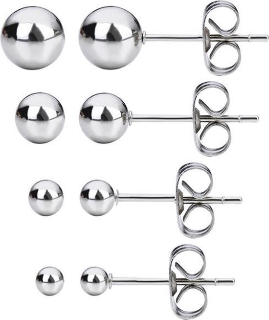 Zilveren Stud Balls/Knopjes | Sterling 925 Silver | Set van 4 paar | Fashion Favorite - Fashion Favorite