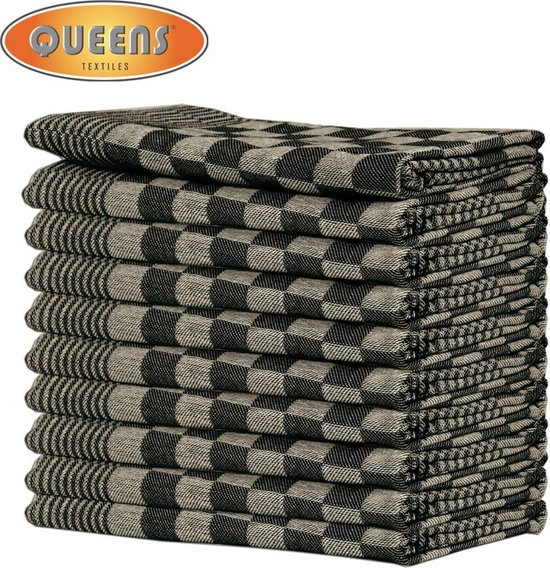 Queens 10-pack theedoeken 65x65 cm zwart - Queens