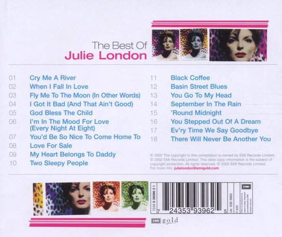 Achterkant van de cd-hoes met tracklijsten en portretten van Julie London.