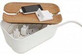 Bosign opbergbox | oplaadbox | kabelbox– medium – wit/houten deksel 30 x 18 x 13.8 cm