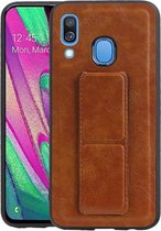 Grip Stand Hardcase Backcover - Telefoonhoesje - Achterkant Hoesje - Geschikt voor Samsung Galaxy A40 - Bruin