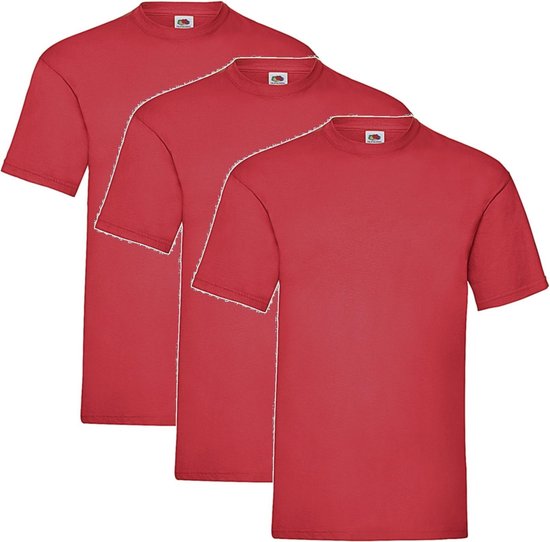 3 Pack Shirts Fruit of the Loom Ronde Hals Rood  Maat M Valueweight