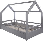 Houten bed - Huisbed - kinderbed - peuterbed - 160x80 - met barrière - Scandinavische stijl - Grijs
