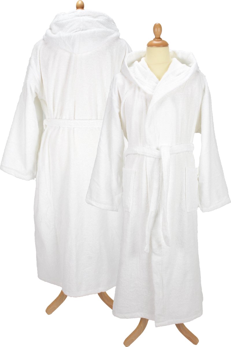 ARTG® Robezz - Badjas met Capuchon - 100% Badstof Katoen -Wit - White - Maat XXS