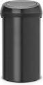 foto van Brabantia Touch Bin Prullenbak - 60 l - Matt Black met Matt Black deksel